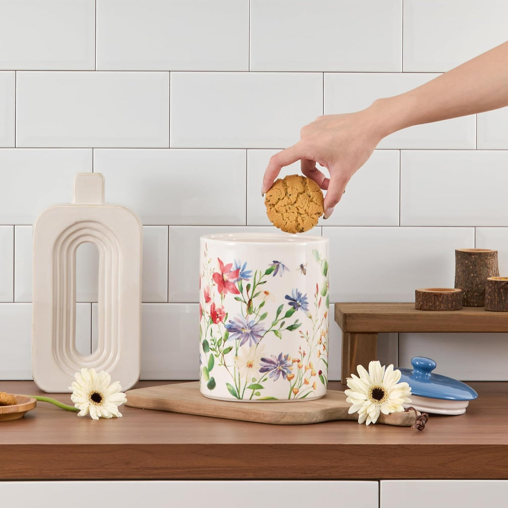 Summer Provence Ceramic Air Tight 9 inch Cookie jar, for holding coffee, powder, tea, spices, Microwave
