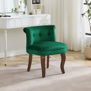Velvet Vanity Chair with Back, Tufted Upholstered Vanity Stool with Solid Wood Legs, Mid Century Small Makeup Chair