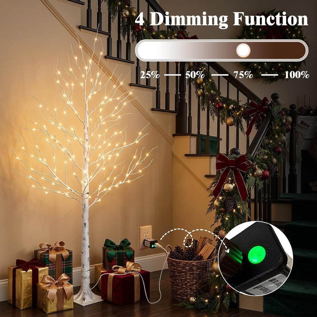 Lighted Birch Tree, 6ft Prelit White Christmas Trees Outdoor 2Pack