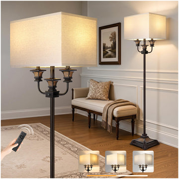 Dual Head Floor Lamp with Remote, Antique Brown