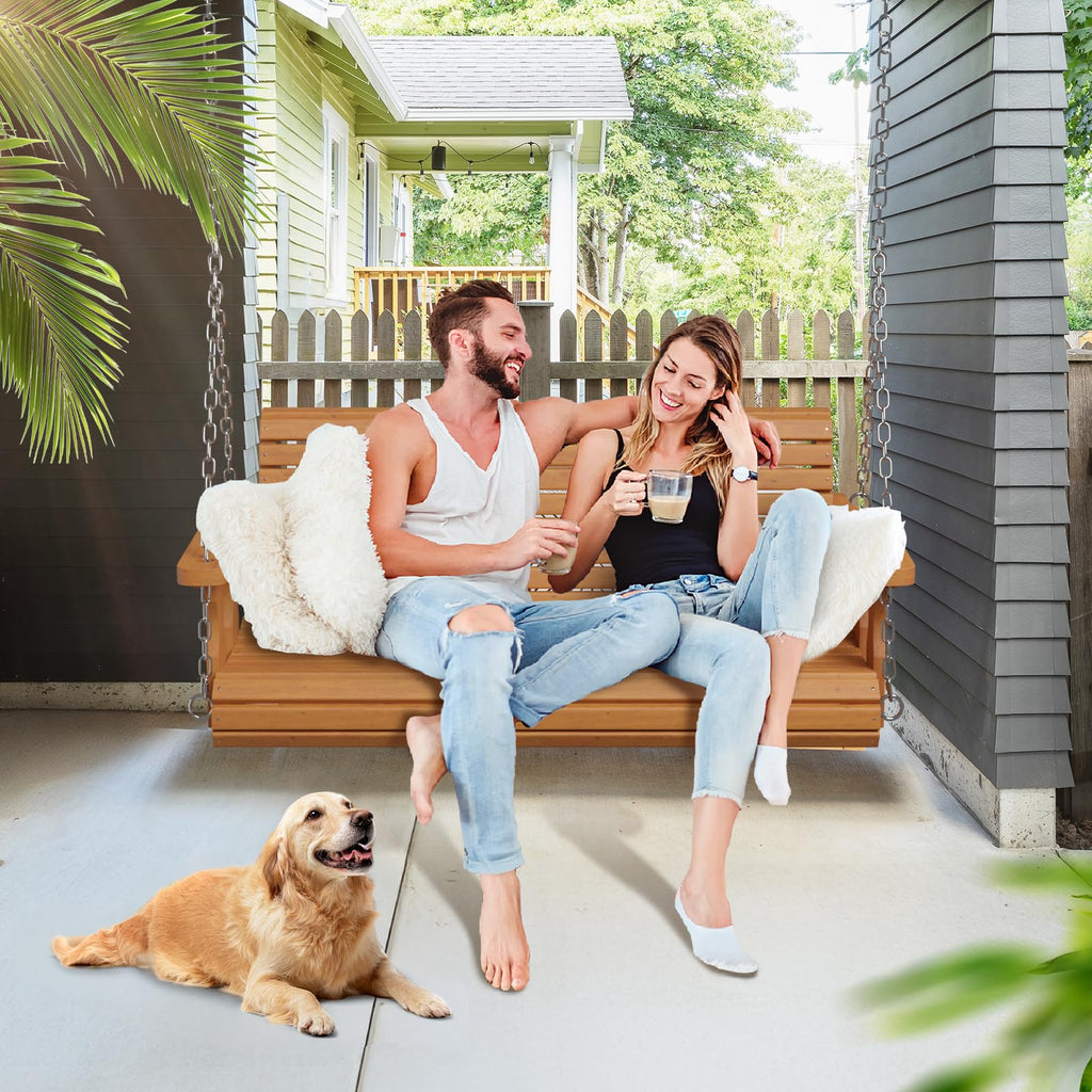 2026 Upgraded 4 FT Wooden Porch Swing, 880 LBS Heavy Duty, Brown