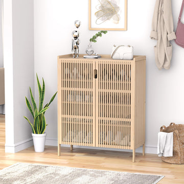 Shoe Storage Cabinet, 5-Tier Bamboo Shoe Organizer with Doors