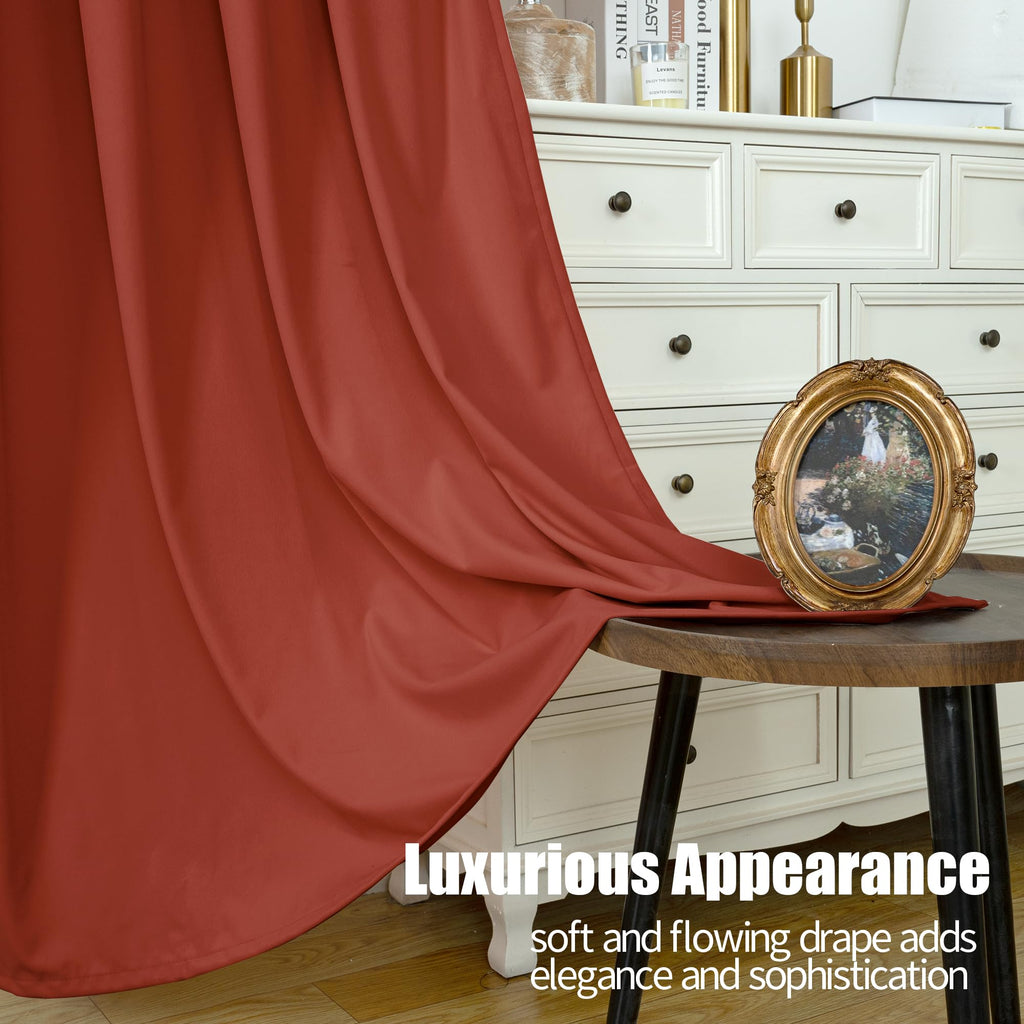 Terracotta Velvet Blackout Curtains 84 Inches Long for Fall Living Room