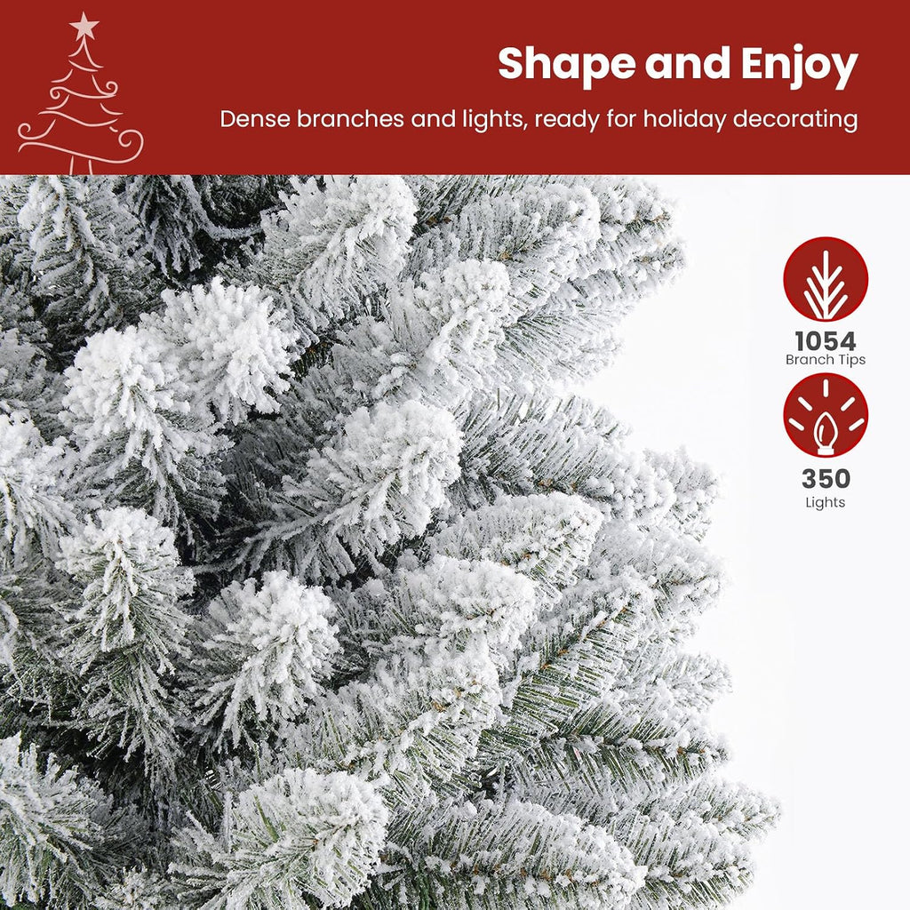 Prelit Flocked Spruce Artificial Christmas Tree with Remote