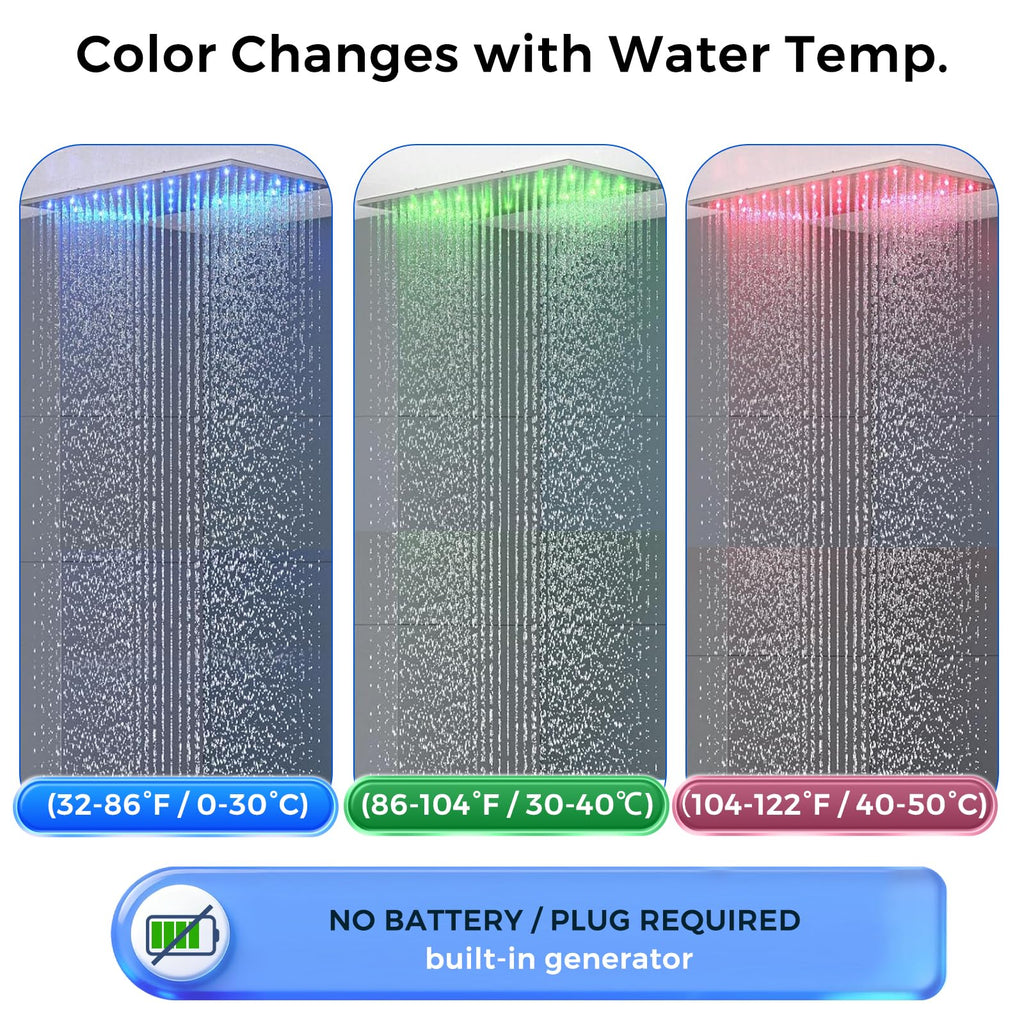 LED Rainfall Shower Head 16X32inch SUS304 For Couples, Chrome