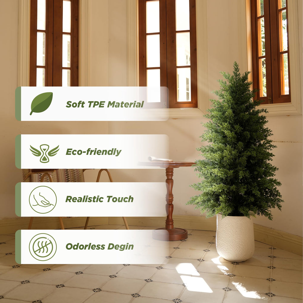 3ft Cedar Topiary Trees Artificial Outdoor, Set of 2 Realistic Faux Cedar Trees Planter, Indoor Outdoor Artificial