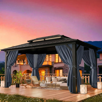 10x12 Hardtop Gazebo on Clearance with Heavy Duty Galvanized Steel Double Metal roof,Aluminum Frame,Patio Hard Top