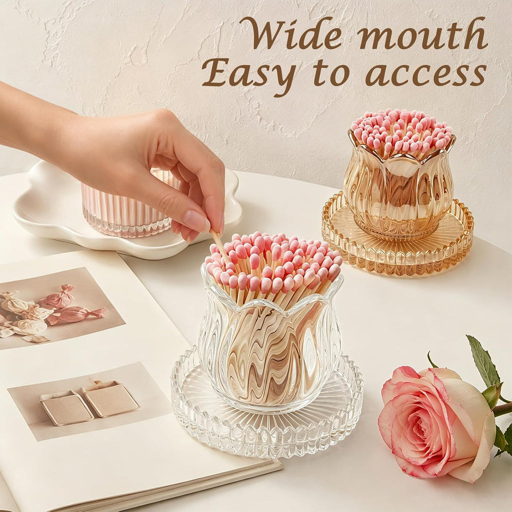 Glass Match Holder with Striker, Lily Shape Match Jar,Clear:Lily:1