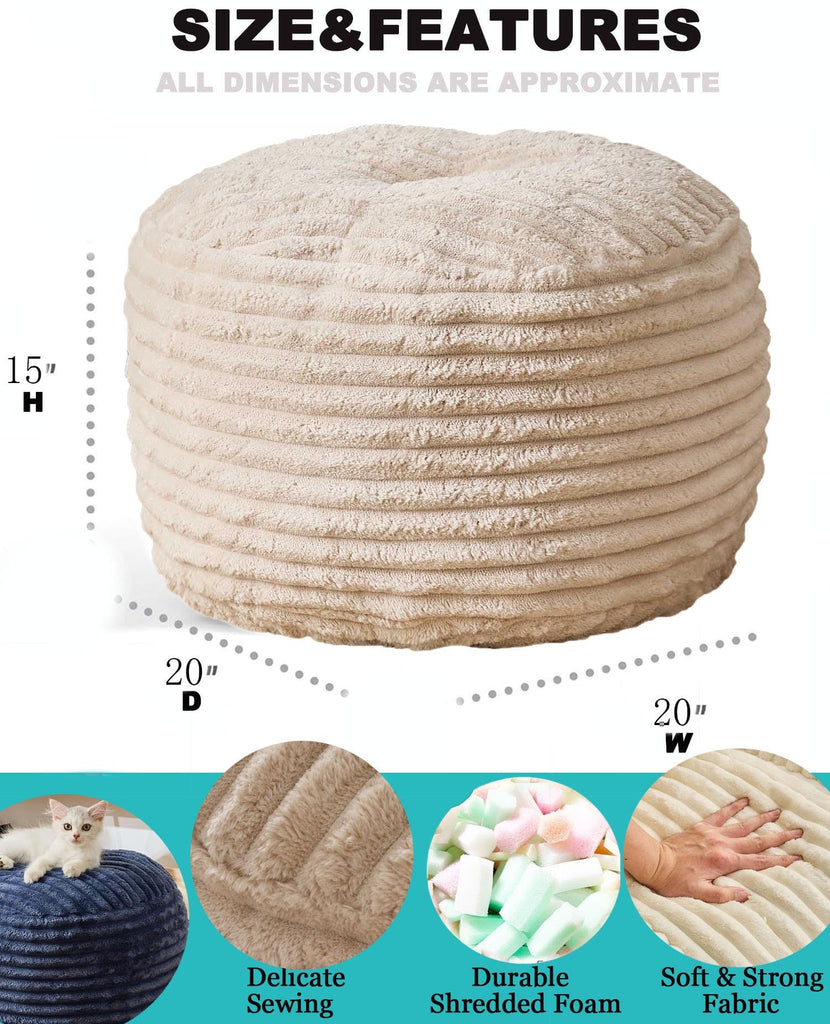20in Round Pouf Ottoman Floor Poufs Foot Ultra Soft Faux Fur Fabric