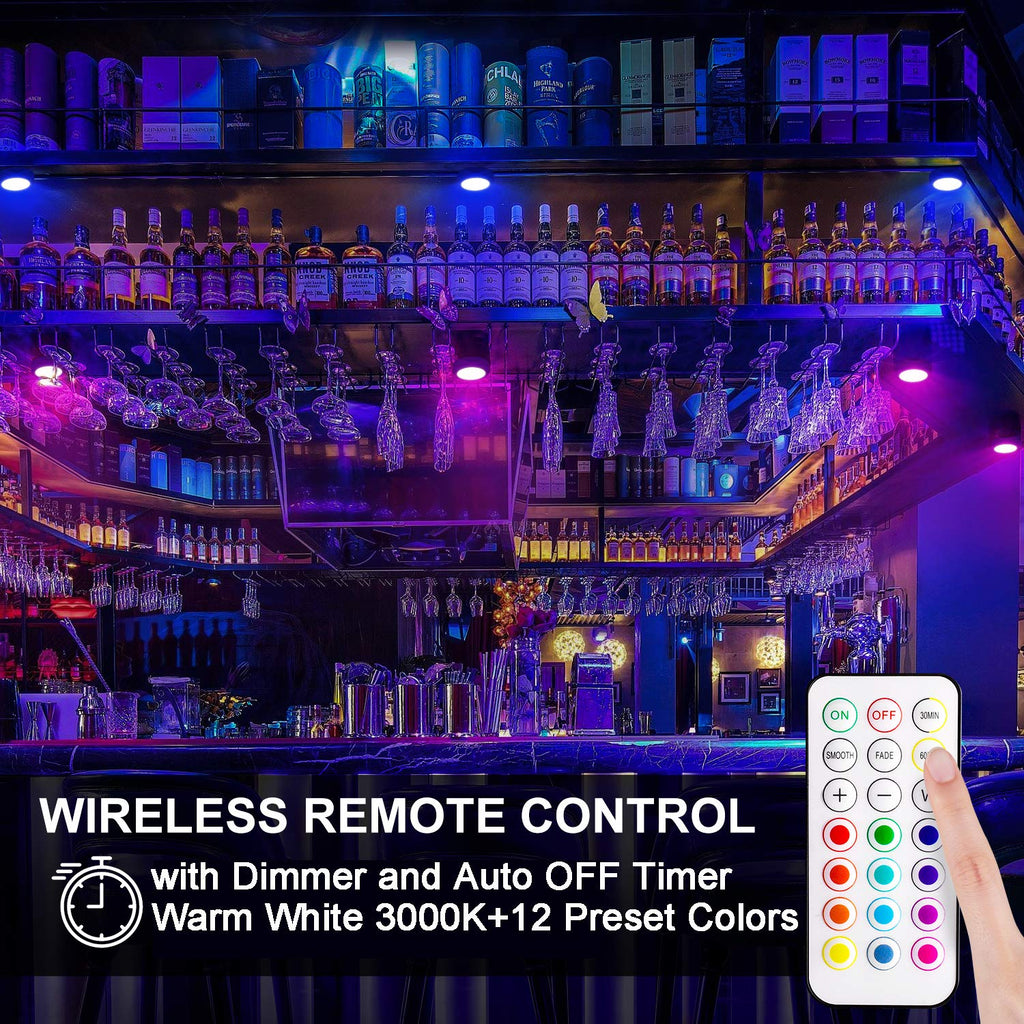 LED Puck Lights with Remote Control, Wireless Under Cabinet & Closet Lighting, RGB 13 Color Changing Lights