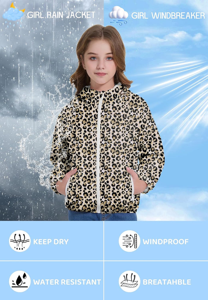 Girls Lightweight Rain Jacket Hooded Water-Resistant Windbreaker
