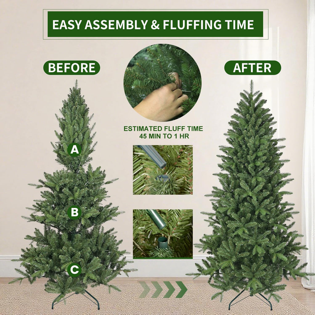 6ft Unlit Artificial Christmas Tree, Premium PE/PVC Tips, Hinged Xmas Tree for Outdoor & Indoor, Green