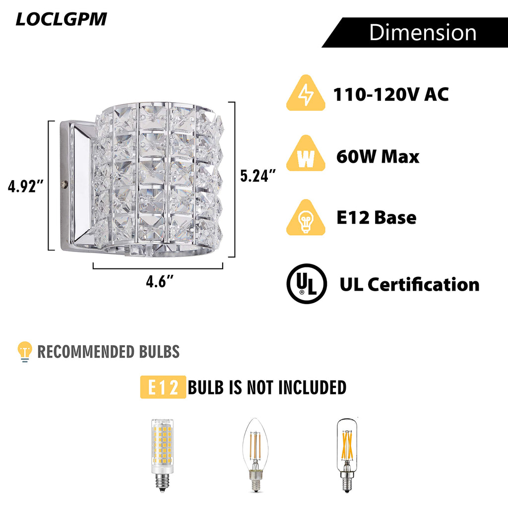 Modern Chrome Crystal Wall Sconces, Elegant Bathroom Vanity Wall Light Fixtures Bedroom Bathroom Hallway Entryway