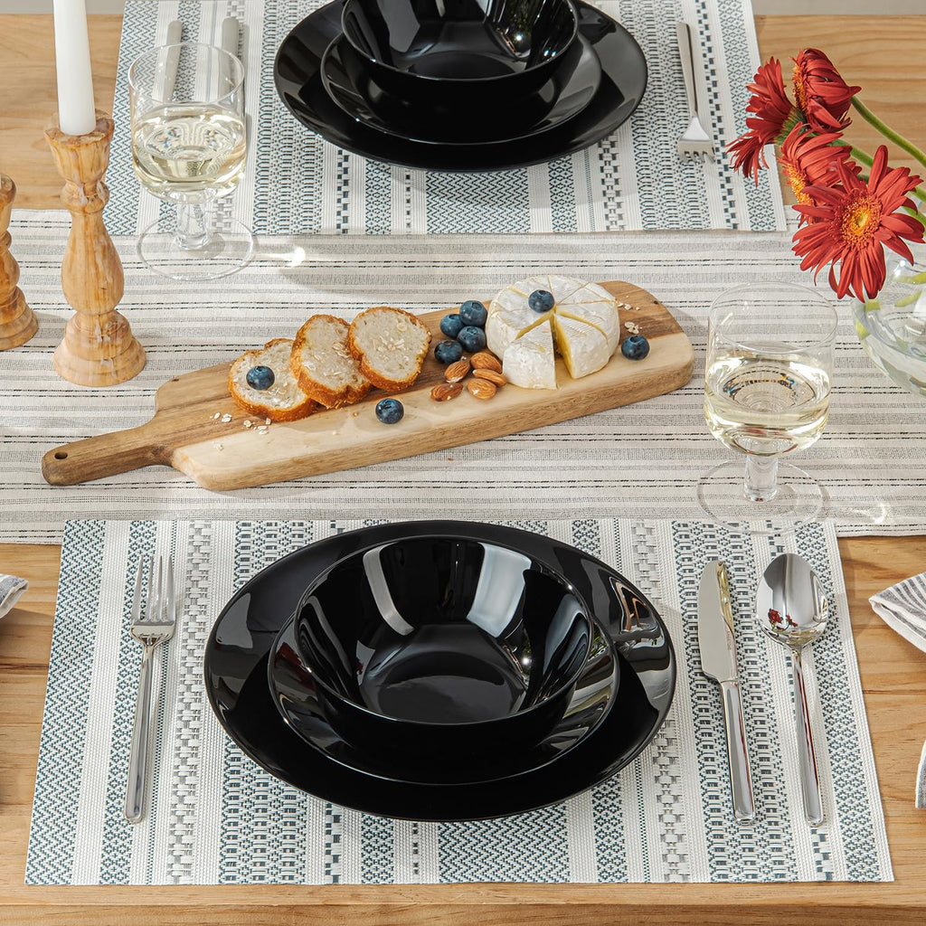 12-Piece Plates and Bowls Set, Glass Dinnerware Sets for 4