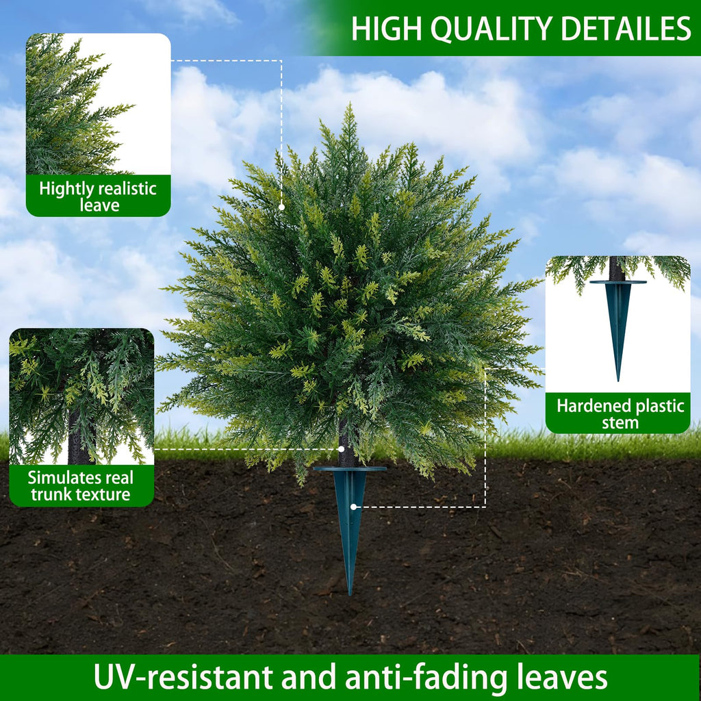 4PCS Artificial Cedar Topiary Ball Tree with Ground Spike, 23"(2FT)