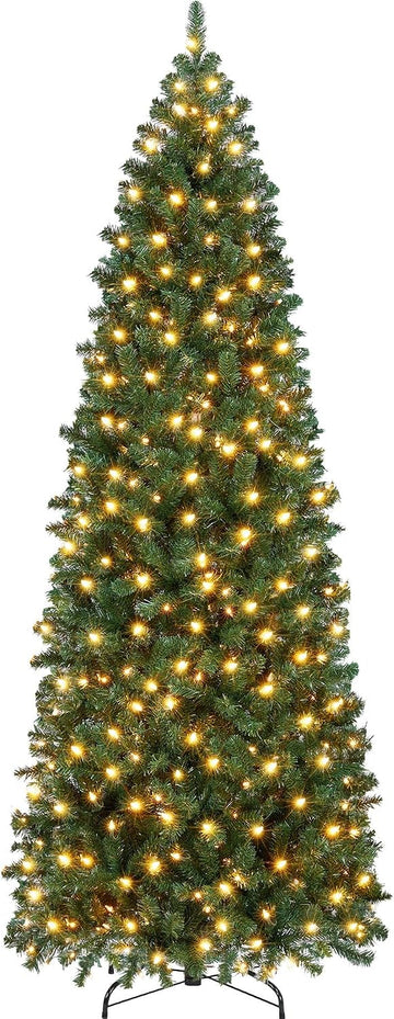 Pre-lit Pencil Artificial Christmas Tree, Green