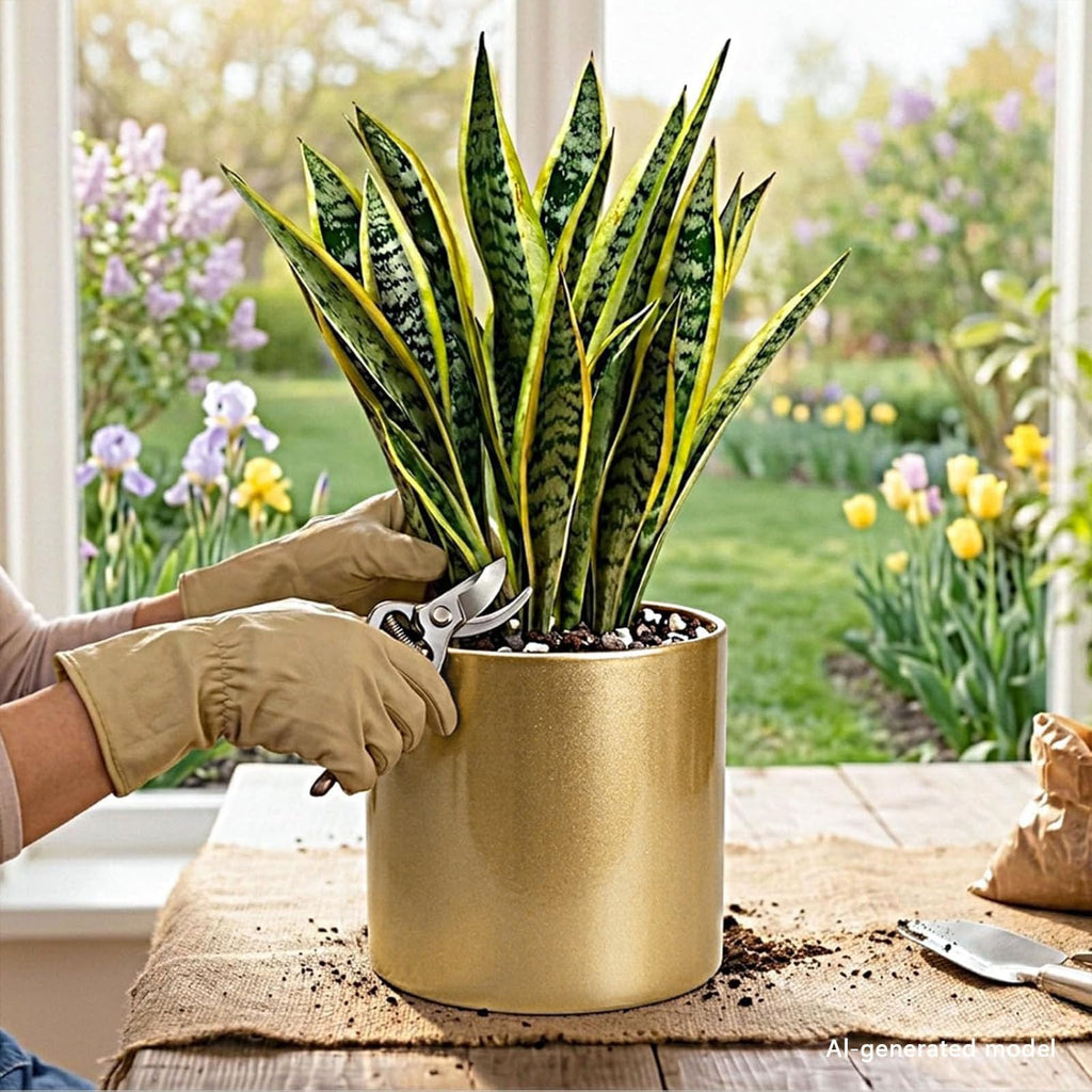 10 Inch Gold Metal Plant Pot with Drainage Hole, Indoor Outdoor