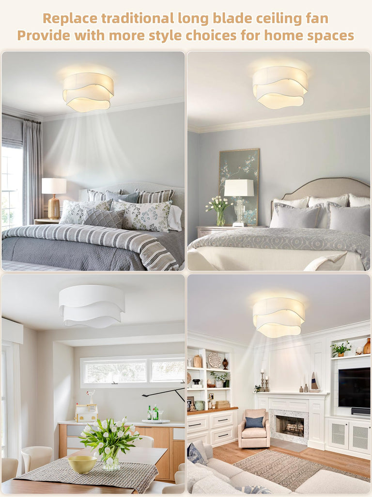 Flush Mount Ceiling Fan with Lights, 20" Low Profile Boho Ceiling Fan with Light Remote Control, Caged with 6 Speeds