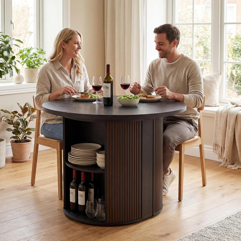 38.6" to 110.2" Modern Extendable Dining Table, Expandable Fluted Round Table for 2-12 People with Storage, Space