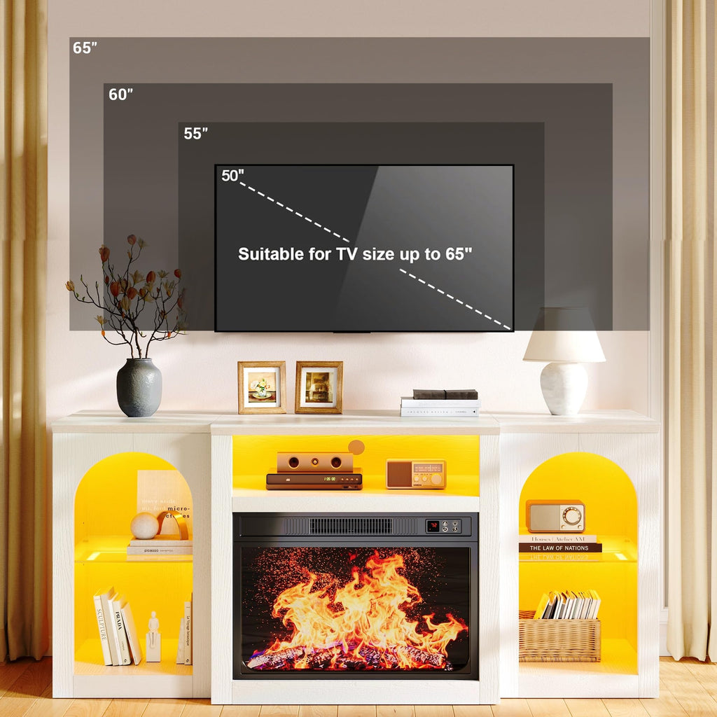 White Electric Fireplace TV Stand Entertainment Center with Fireplace for for TVs up to 65", Fire Place TV Stands