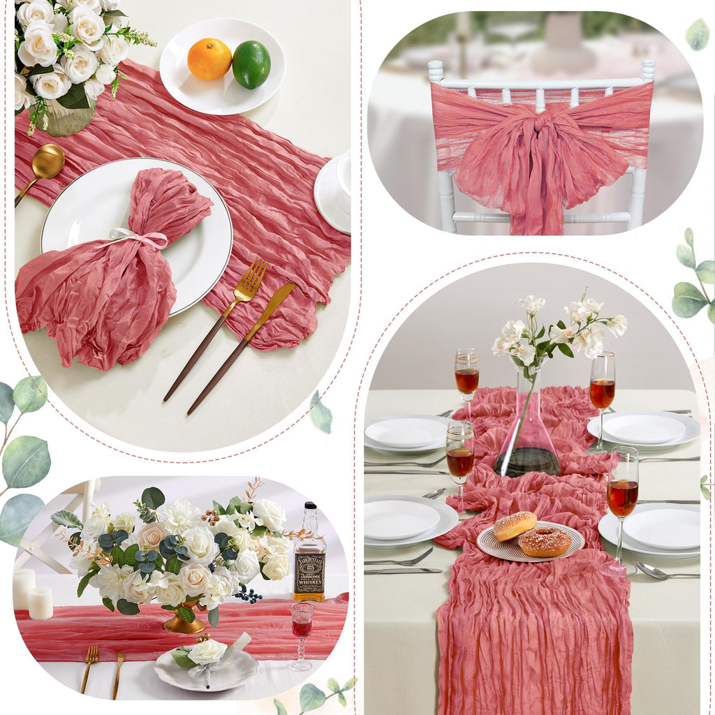 12 Pack Rose Cheesecloth Table Runner 35×120Inch Fall Boho Gauze Home Decor