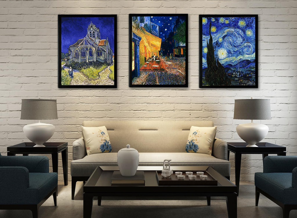 Black Framed Van Gogh Canvas Wall Art, Starry Night Pictures Prints Wall Decor, Classic Artwork Painting Reproduction
