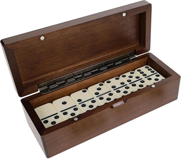 Double 6 Dominoes in Magnetic Wooden Travel Box, Dominoes Set for Adults, Ivory Color Double Six Domino, Classic