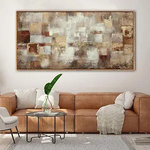Gold Abstract Wall Art - Extra Large Canvas Wall Decor - Modern Grid minimalist Picture Artwok - Oil Painting Print