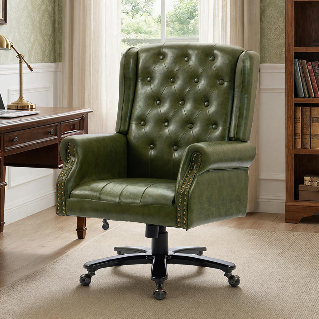 Vintage High Back Wingback Executive Office Chair, Green