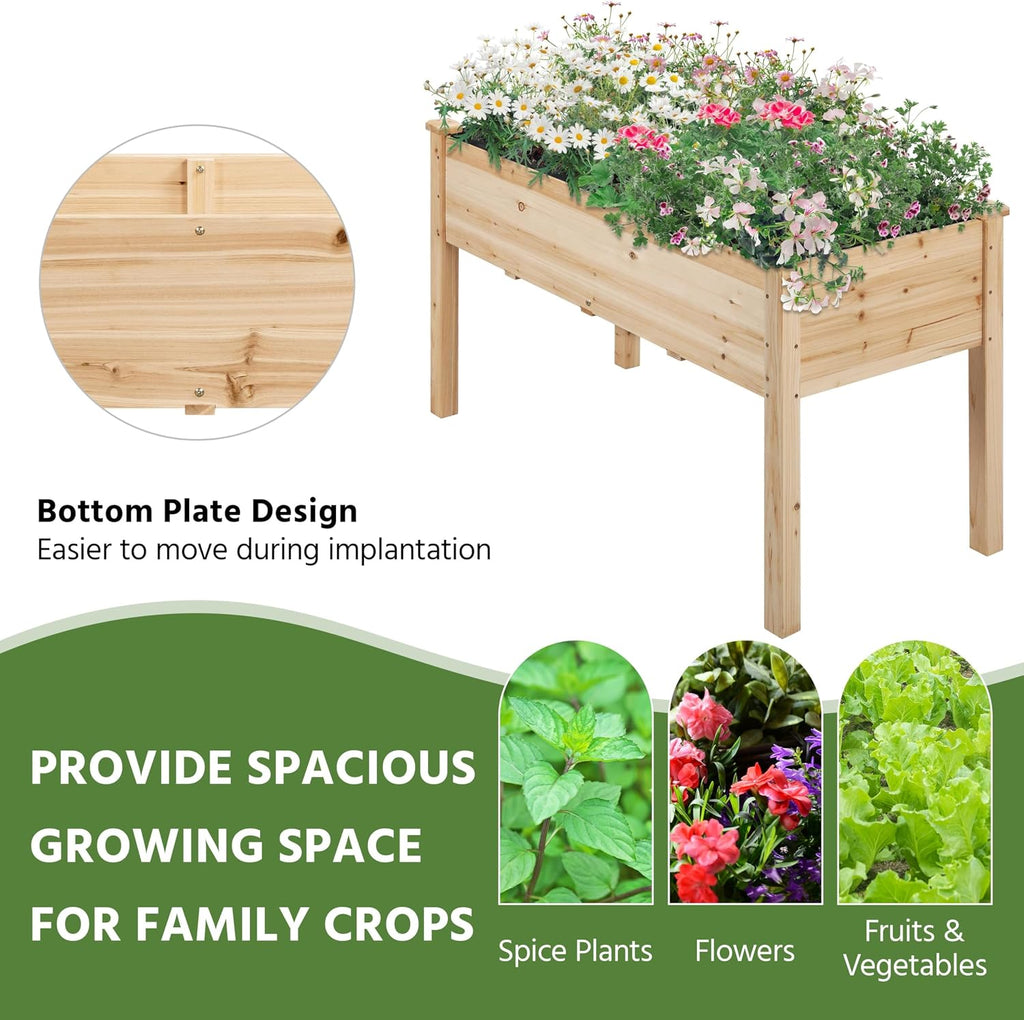 Raised Garden Bed 1Pcs Elevated Wood Planter Box Outdoor, Wood | Fir wood with black non-woven fabric liner offers