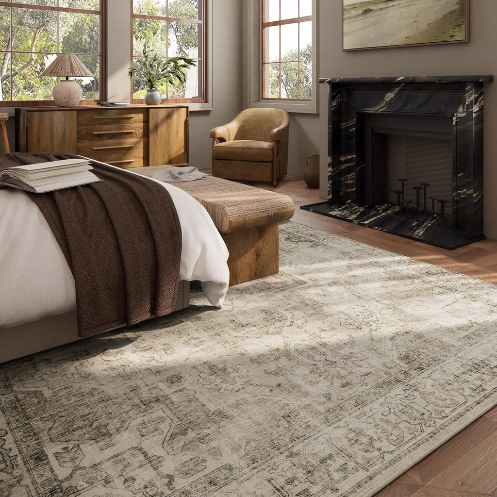 Washable Area Rugs for Living Room: 9x12 Bedroom Area Rugs Boho Vintage Rugs Stain Resistant Non Sli