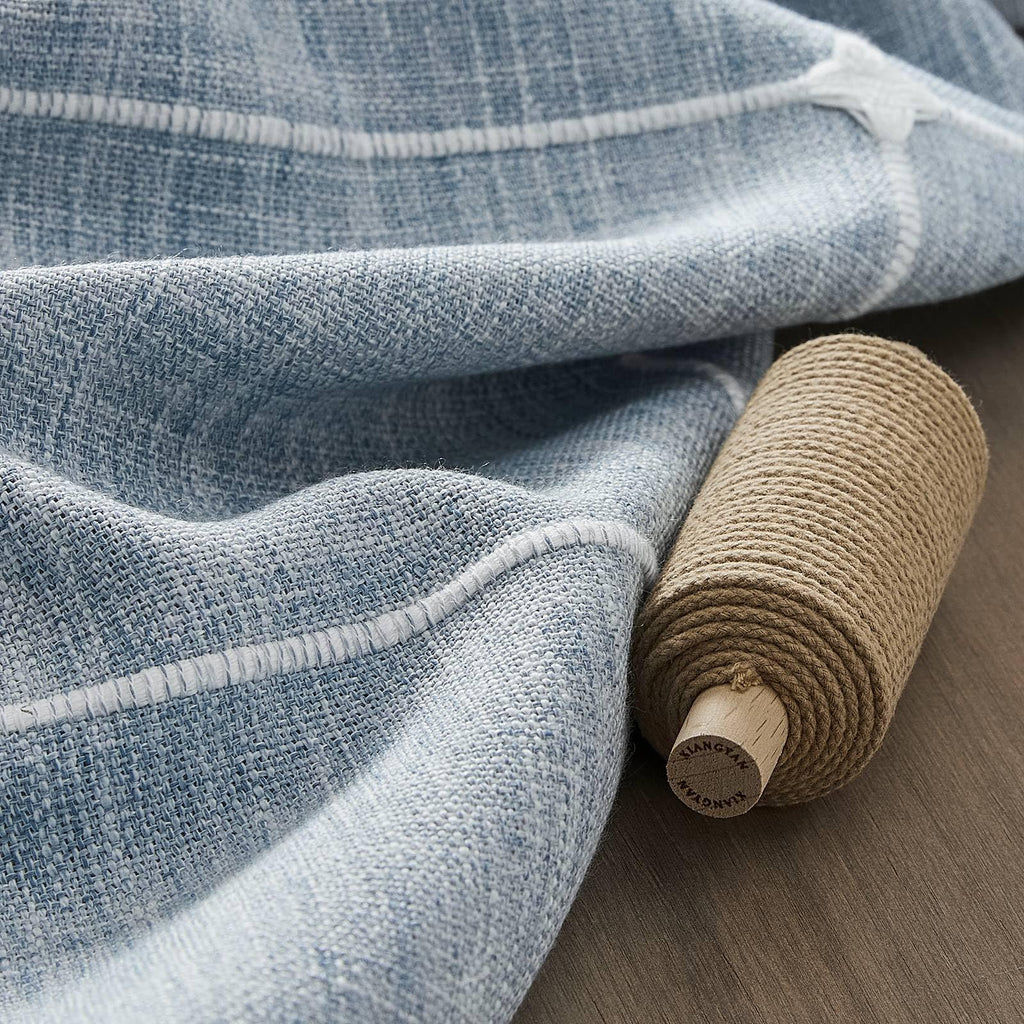 Grid Embroidered Rectangle Hemmed Tablecloths 60x104in, Blue