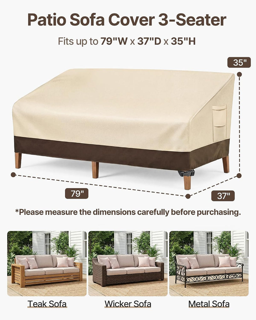 Patio Sofa Cover 3-Seater & Outdoor Couch Cover Waterproof | Heavy Duty 600D Oxford Patio Outdoor Furniture Covers