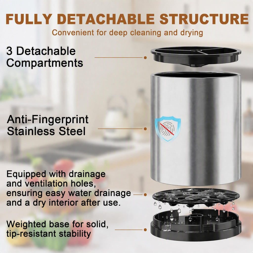 Extra Large Utensil Holder Counter,360°Rotating Stainless Steel