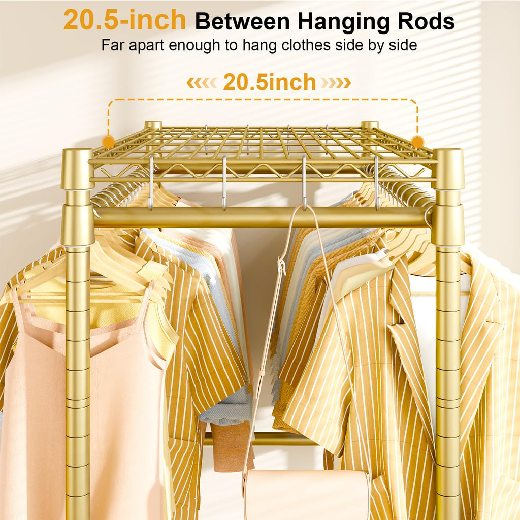 Rolling Clothes Rack, Clothing Racks for Hanging Clothes, Gold