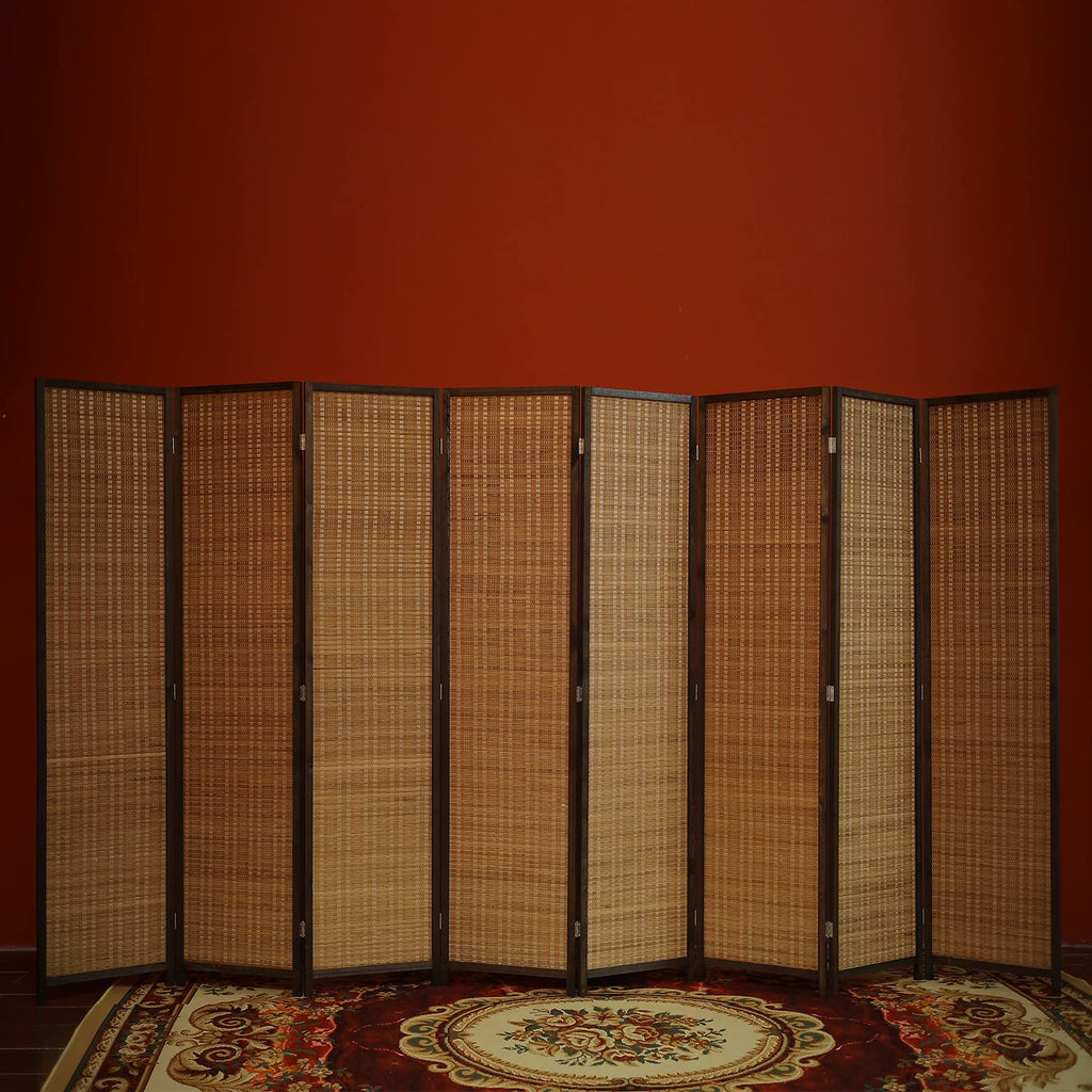 8 Panel Bamboo Room Divider - Natural Brown 5.6 ft Tall Folding Privacy Screen, Freestanding Partition Wall for Room