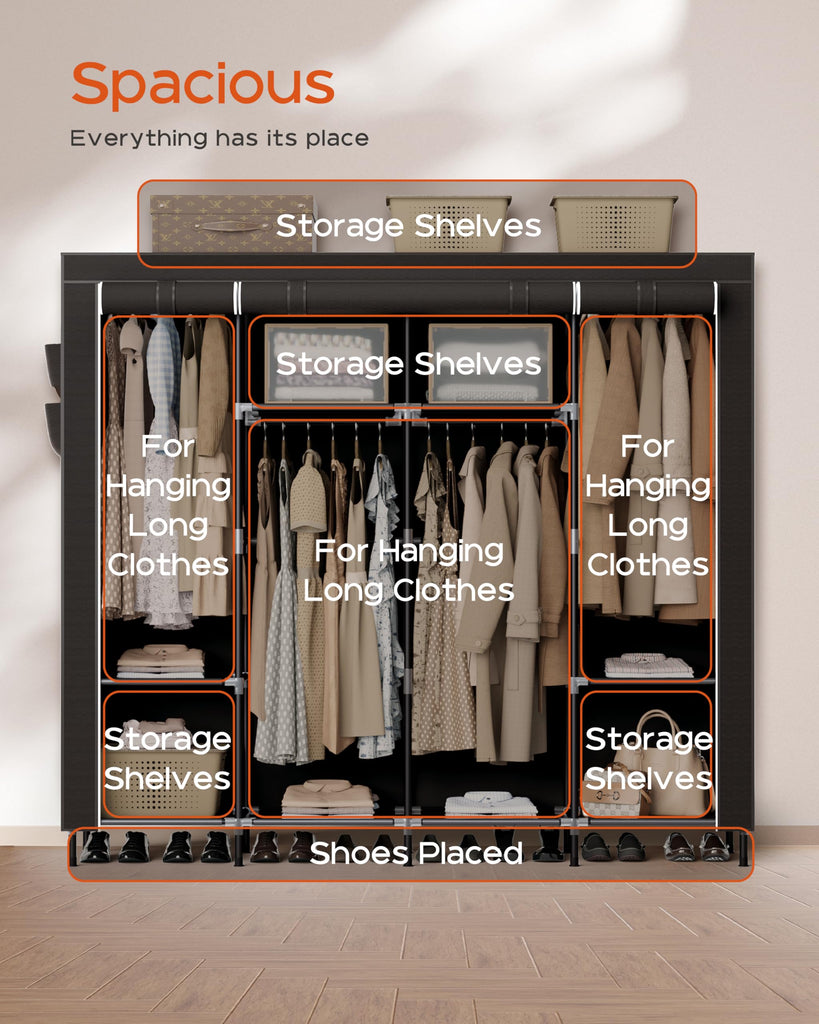 Portable Closet, 66.9 Inch Large Capacity Wardrobe Closet with Cover, Clothes Storage Organizer with Shelves and 4