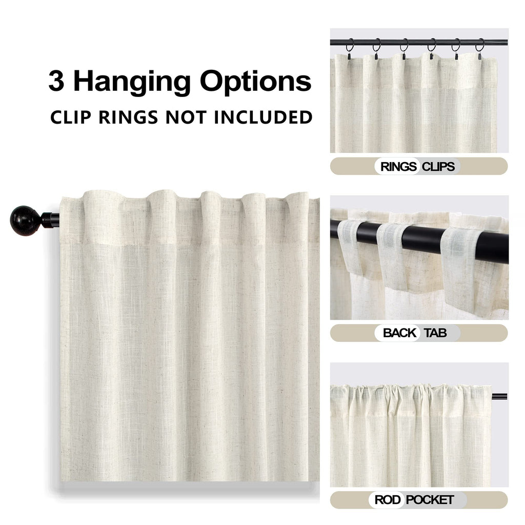 132 Inch Linen Curtains, 11FT High Ceiling Extra Long Rod Pocket Back Tab Natural Farmhouse Semi Sheer Drapes Bedroom