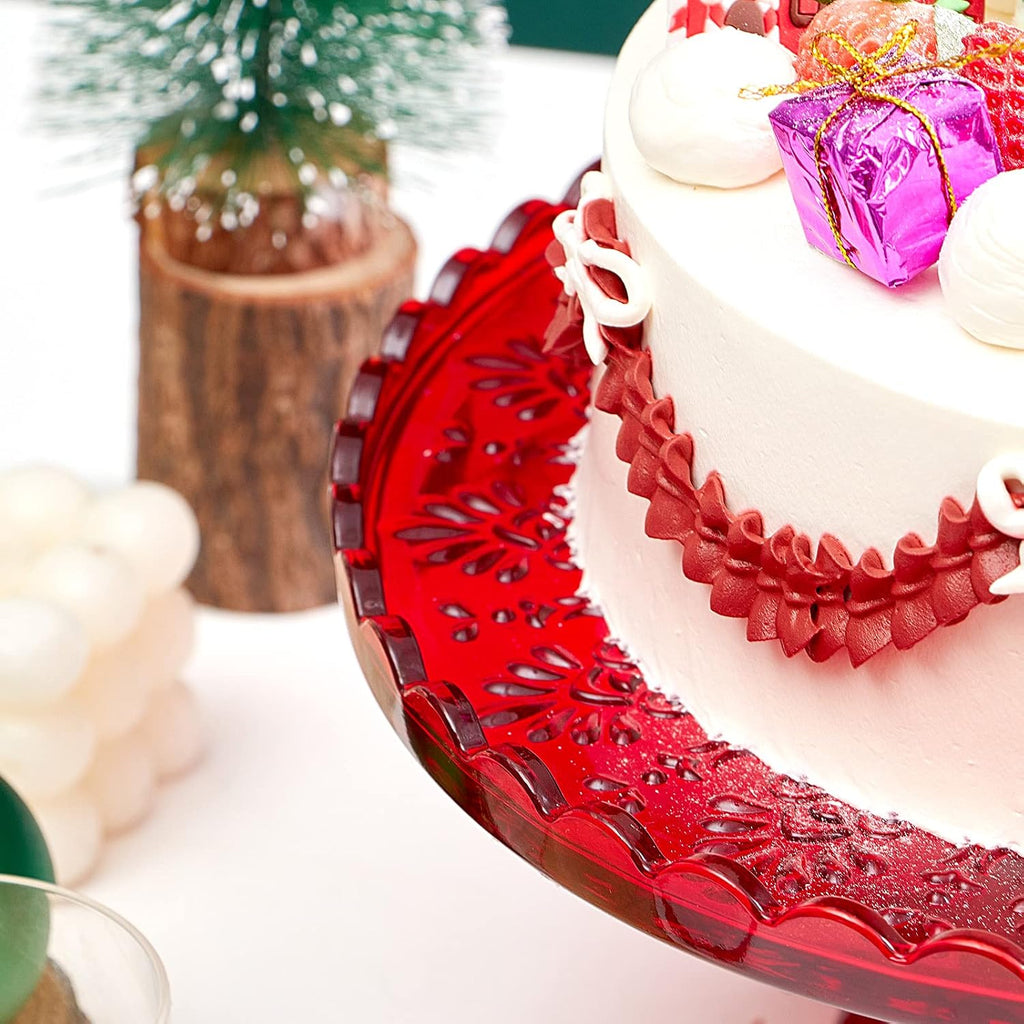Vintage Glass Red Large Pedestal Cake Stand, 11.5 Inch
