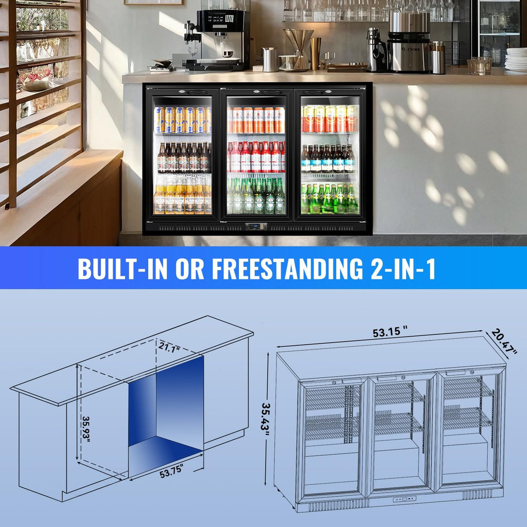 Back Bar Cooler With 3 Glass Doors, 312L Under Counter Back Bar Refrigerator wit