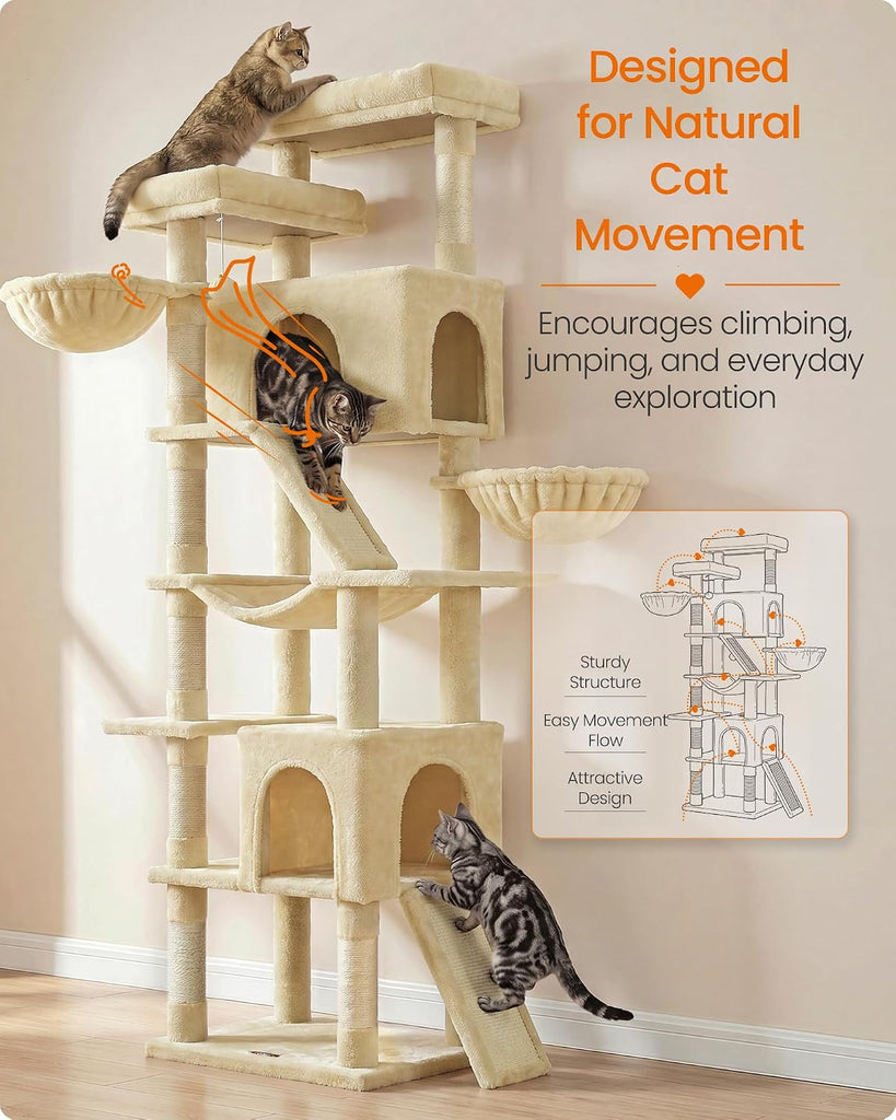 Large Cat Tree, 81.1" Tall Sturdy Cat Tower for Indoor, Beige