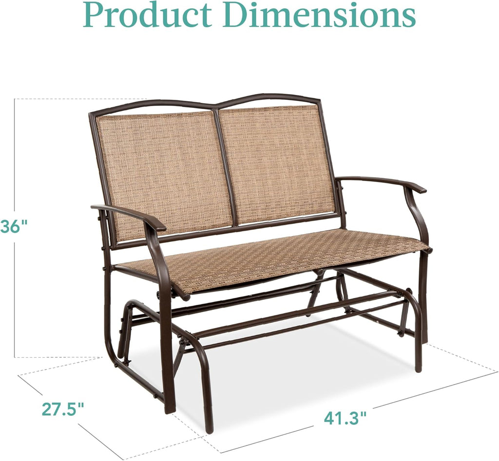2-Person Outdoor Patio Swing Glider Steel Bench Loveseat Rocker for Deck, Porch w/Textilene Fabric, Steel Frame