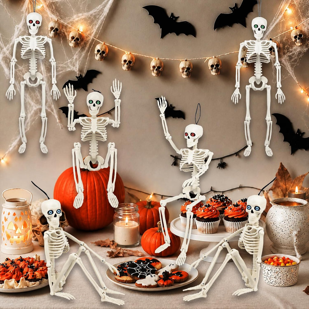 Halloween Skeleton Decor 16" with Eyes & Box (White) - Set of 6