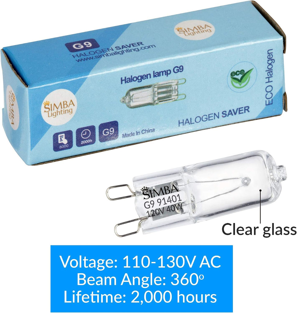 Halogen Light Bulb G9 T4 40W JCD Bi-Pin 120V, 2700K, 10 Pack
