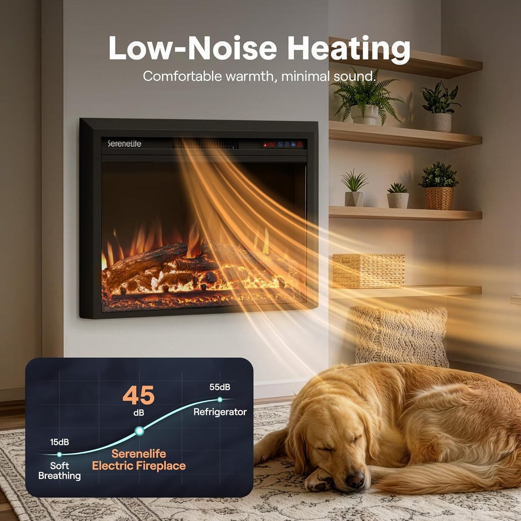 SereneLife Electric Fireplace Insert with Heater | Smart Wi-Fi App Control & Remote | 700W/1500W Adjustable Thermostat