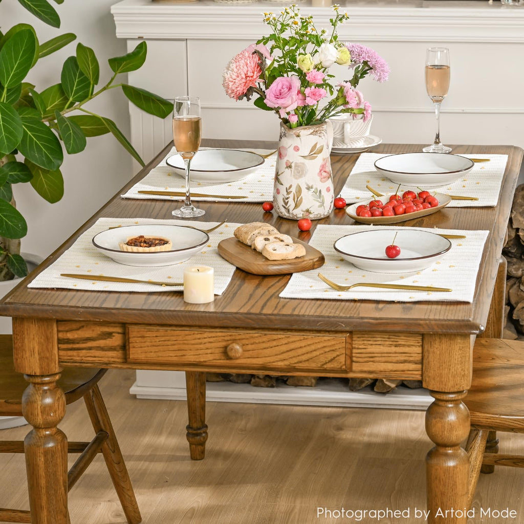 Burlap Brown Farmhouse Woven Rustic Placemats,12x18 Seasonal Holiday Macrame Burlap Kitchen Dining Table - Set of 6