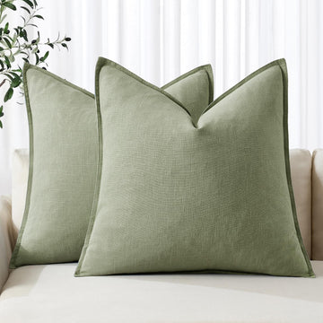 Decorative Linen Pillow Covers 18x18 Inch Sage Green