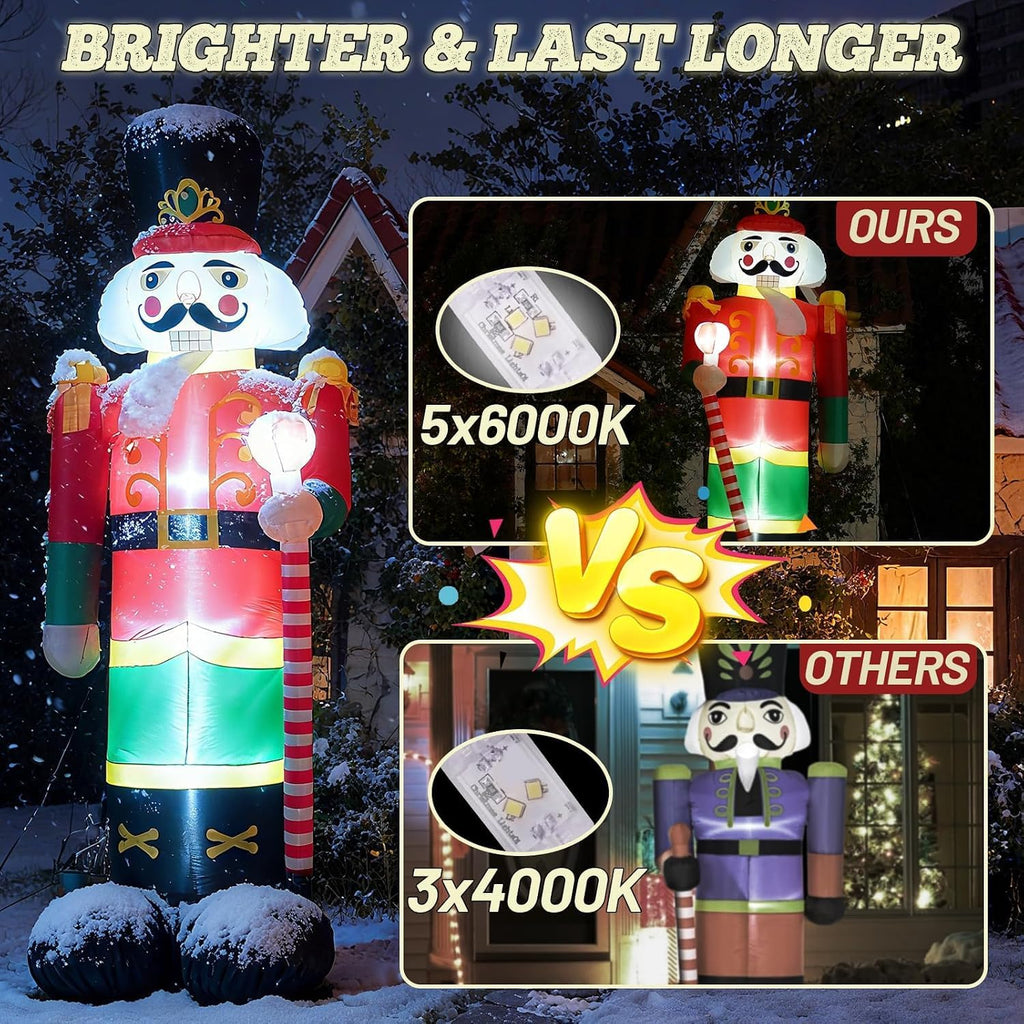 12FT Inflatables Nutcracker Soldier, Christmas Outdoor Decorations with Bulit-in LED Lights & Sandbags for Weight