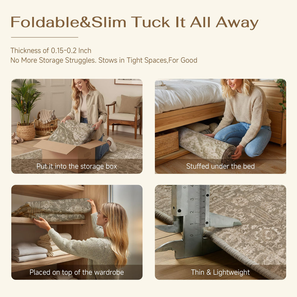 Taupe Vintage Distressed Washable Runner Rug