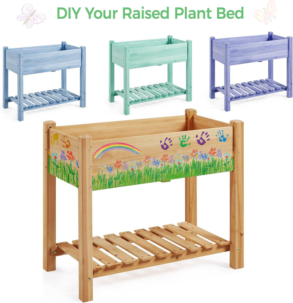 Raised Garden Bed Elevated 2 Tiers Wood Planting Bed Above Ground Planter Box for Vegetables Flowers Plants Yard